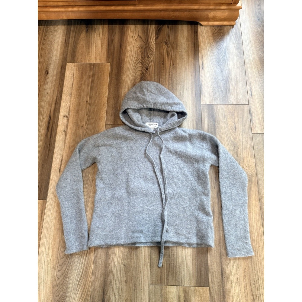 Nordstrom Cashmere Sweater Women's Small Gray Hoodie Cropped Soft Cozy